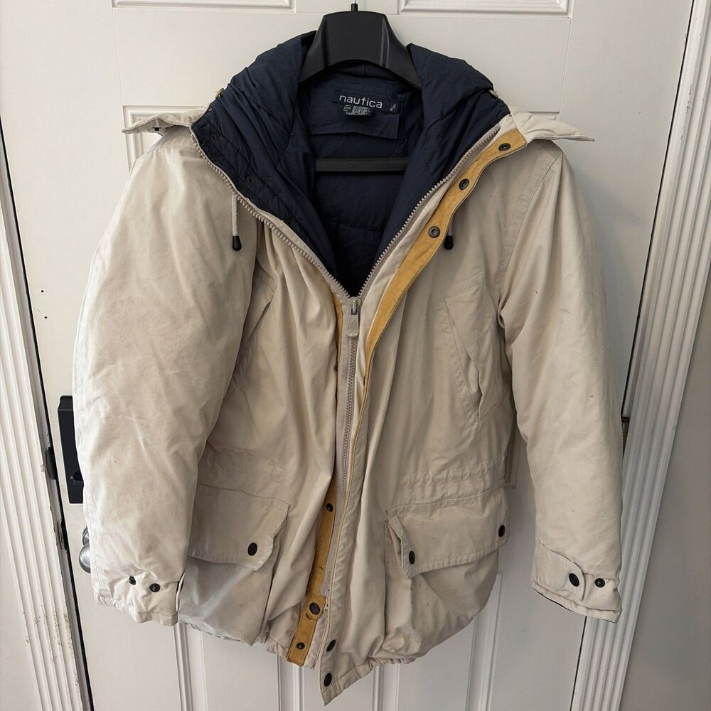 Vintage Nautica Duck Down Winter Puffer Coat/Sailors jacket mens XL Cotton Lined